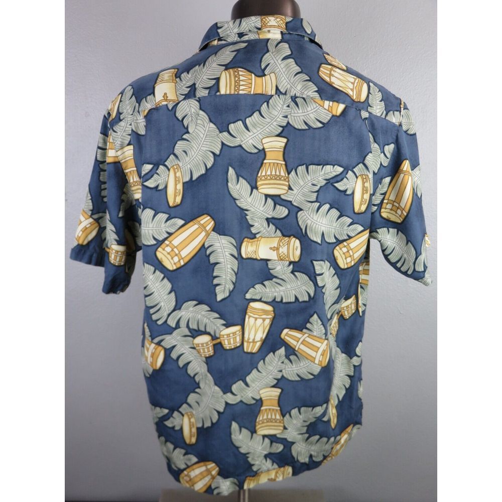 Mens Tommy Bahama‎ Short Sleeve Button Front Hawaiian Shirt L Silk Blue Drums - Picture 2 of 5